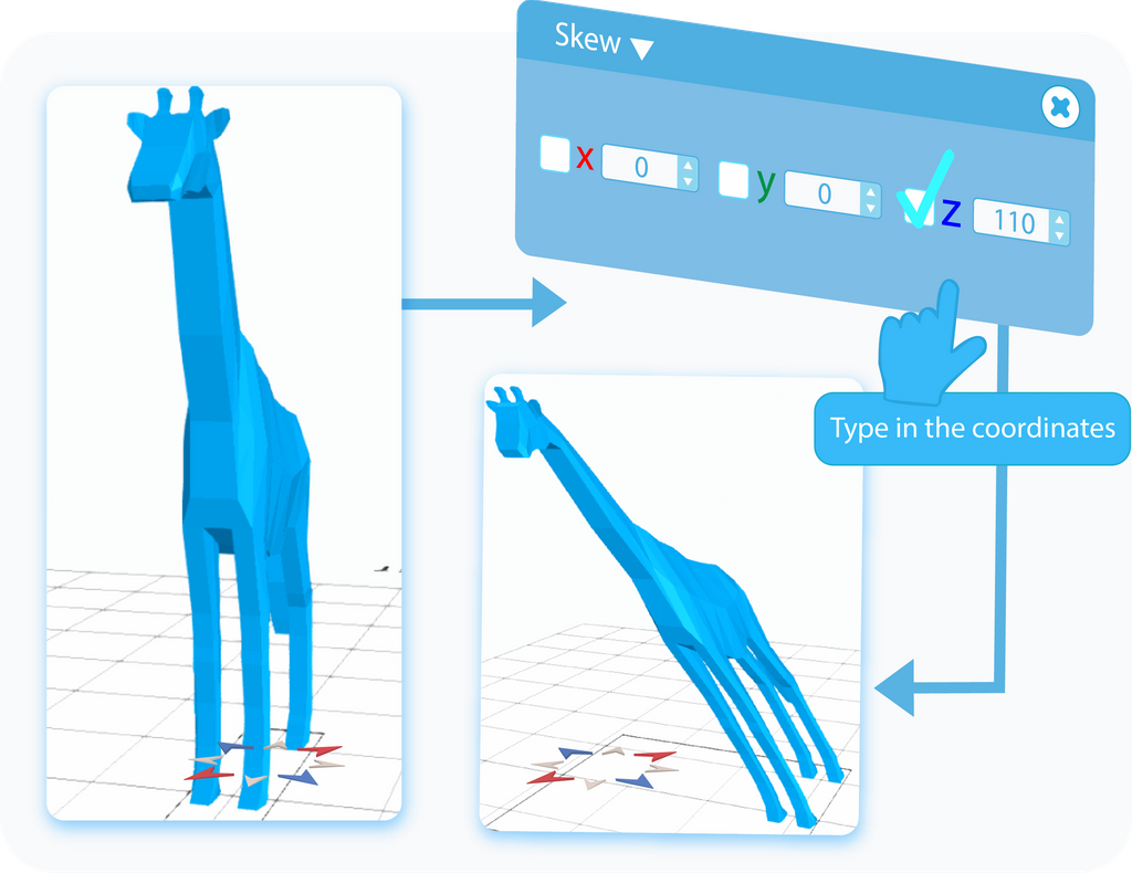 Skew the selected object by typing the values into the text-boxes